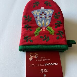 CAROLINA COLLECTION MINI MITT PAIR OVEN MITTS (SET OF TWO) RED GREEN MULTI NWT